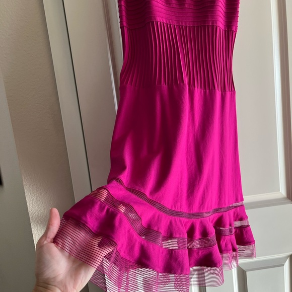 Tadashi Shoji stretch midi cocktail dress in fuchsia - Picture 2 of 5